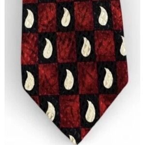 Vintage Pavone Silk Tie Made in Italy Red Black Paisley Geometric